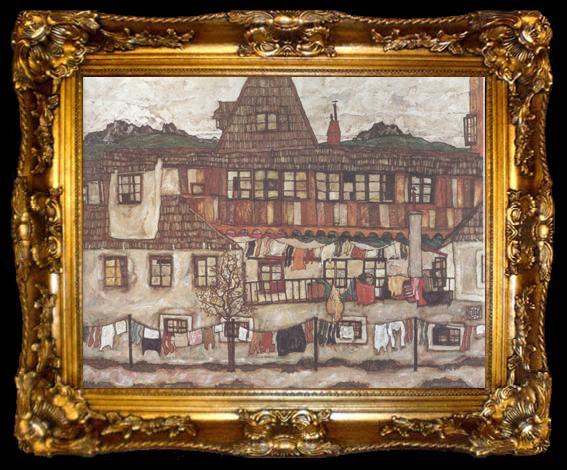 framed  Egon Schiele House with Drying Laundry (mk12), ta009-2